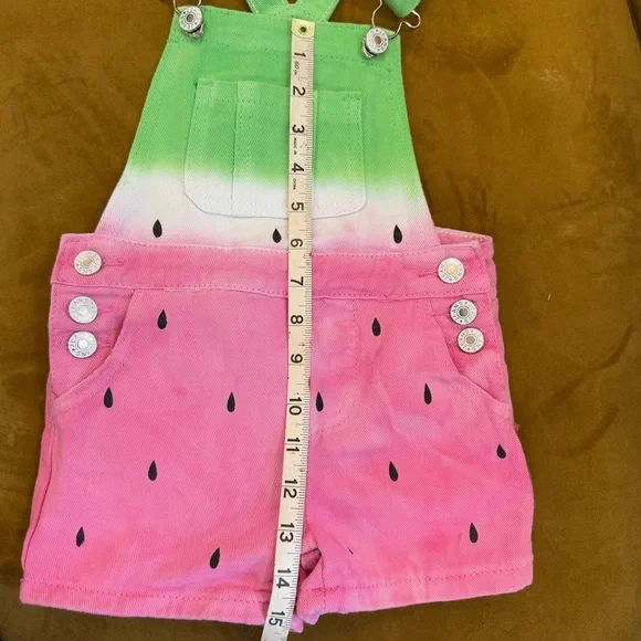NWOT Girls Watermelon Overall Shorts With White Tee Set Size 6 / XL - Picture 10 of 12